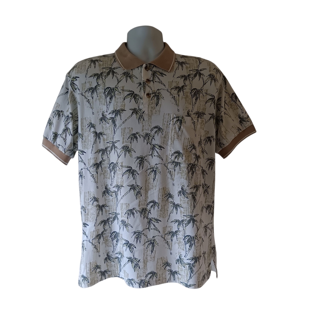 Michael Austin men's multicolored Bamboo Tiki print short-sleeve polo shirt M